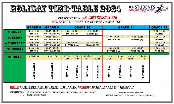 Holiday Time-Table