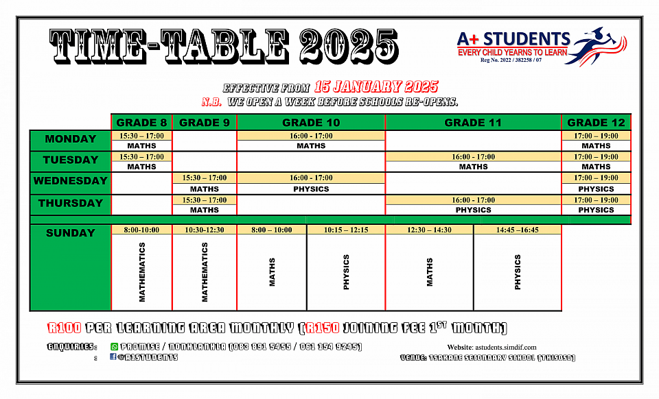 NORMAL TIME TABLE
